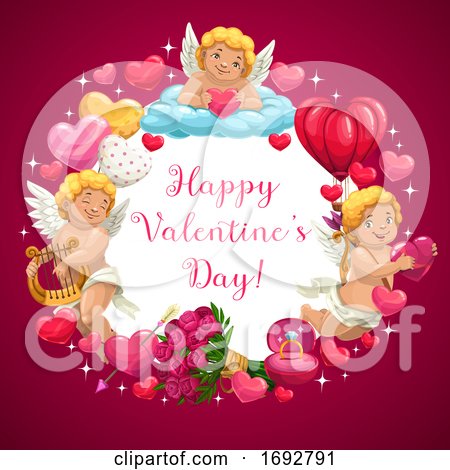 Valentine Day Hearts, Love Message and Flowers by Vector Tradition SM
