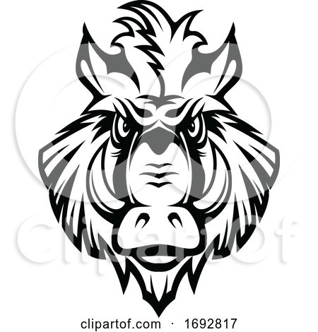 Black and White Razorback Boar Mascot by Vector Tradition SM