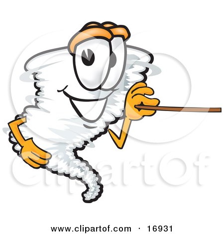 Clipart Picture of a Tornado Mascot Cartoon Character Holding a Pointer Stick by Mascot Junction