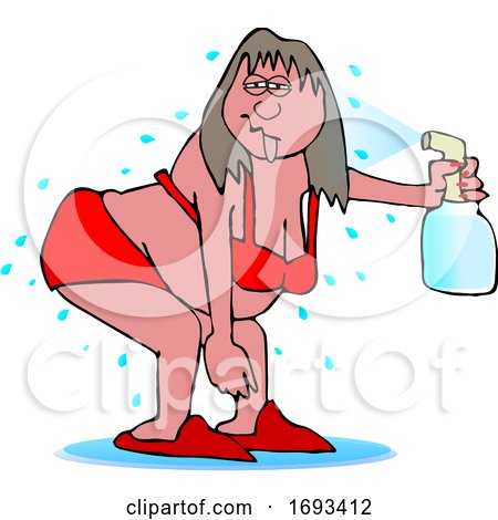 Cartoon Woman Spraying Herself down During a Hot Flash by djart