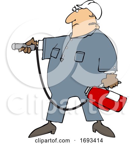 Cartoon Man Using a Fire Extinguisher by djart