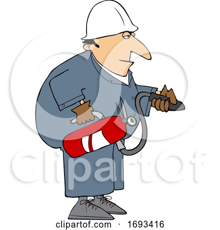 Cartoon Man Using a Fire Extinguisher by djart