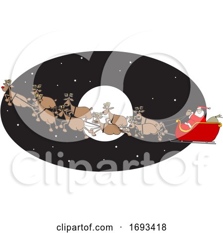Cartoon Santa and Magic Reindeer Flying over a Full Moon by djart