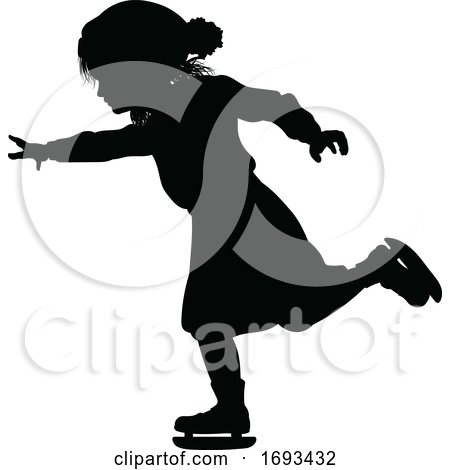 Silhouette Child Ice Skating Winter Clothing by AtStockIllustration