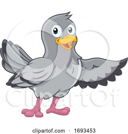 Pigeon Cartoon Dove Bird Pointing with Wing by AtStockIllustration