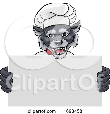 Wolf Chef Cartoon Restaurant Mascot Sign by AtStockIllustration