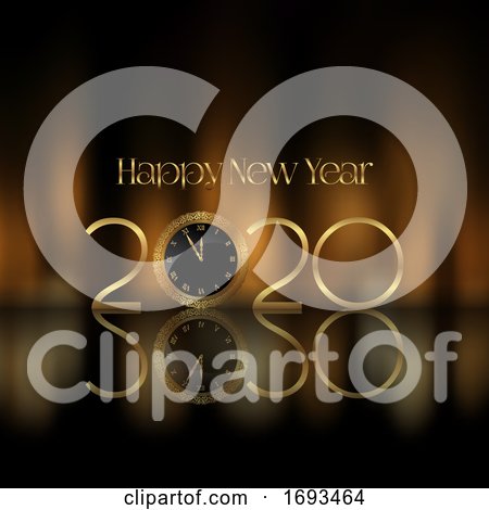 Happy New Year Background with Golden Letters and Clock Design by KJ Pargeter