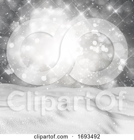 3D Snow Against a Starry Bokeh Lights Background by KJ Pargeter