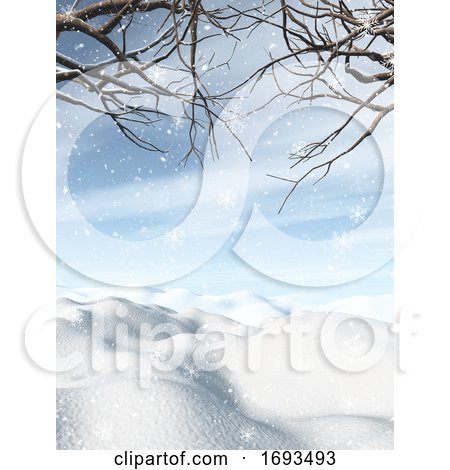 3D Winter Landscape with Snowy Trees by KJ Pargeter