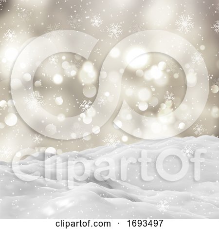 3D Snowy Winter Landscape with Bokeh Lights and Falling Snowflakes by KJ Pargeter