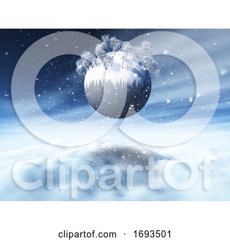 3D Christmas Snowy Landscape with Winter Trees on Globe by KJ Pargeter