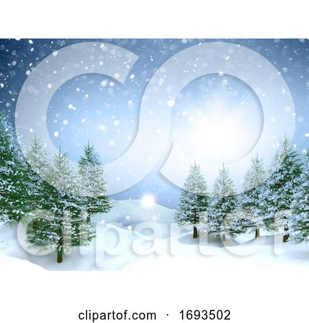 3D Christmas Landscape Background with Falling Snow by KJ Pargeter