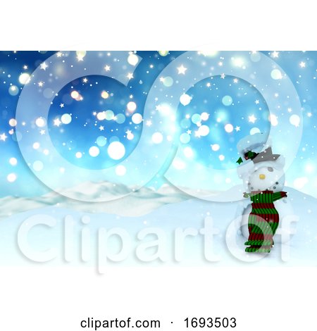 3D Christmas Background of Bokeh Lights and Stars with Snowman by KJ Pargeter