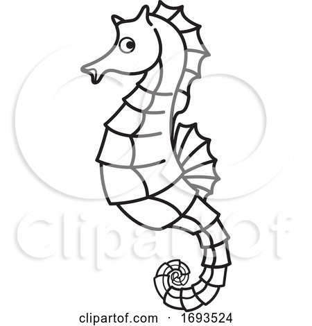 Black and White Lineart Seahorse by Lal Perera