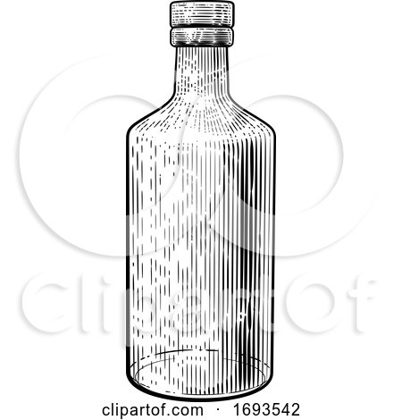 Drink Glass Bottle Vintage Woodcut Etching Style by AtStockIllustration