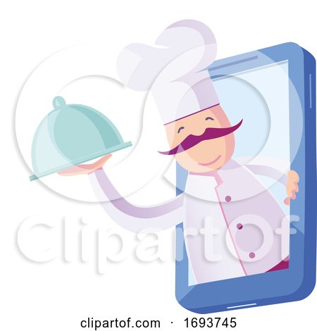 Male Chef Holding a Cloche Platter and Emerging from a Smart Phone by Domenico Condello