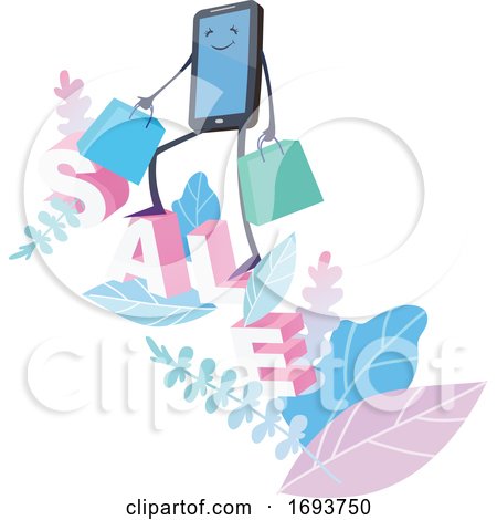 Smart Phone Character Carrying Shopping Bags on the Word Sale by Domenico Condello