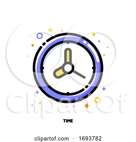 Icon of Watch with Cute Wall Clock for Time Management or Work Efficiency Concept. Flat Filled Outline Style. Pixel Perfect 64x64. Editable Stroke by elena