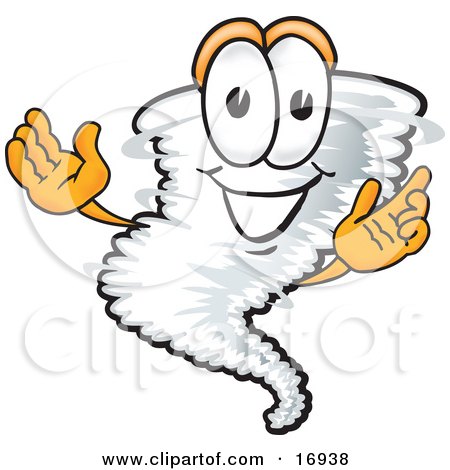 Clipart Picture of a Tornado Mascot Cartoon Character Welcoming With Open Arms by Toons4Biz