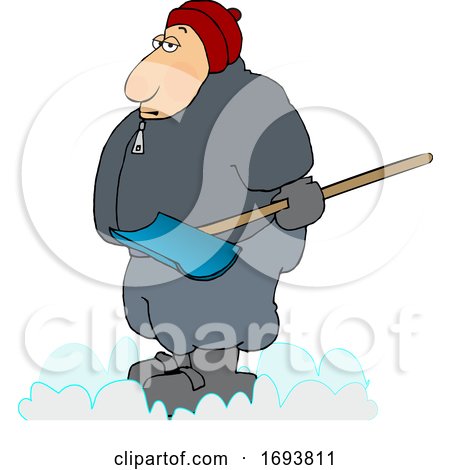 Cartoon Chubby Guy Holding a Snow Shovel by djart