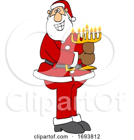Cartoon Santa Claus Holding a Menorah by djart