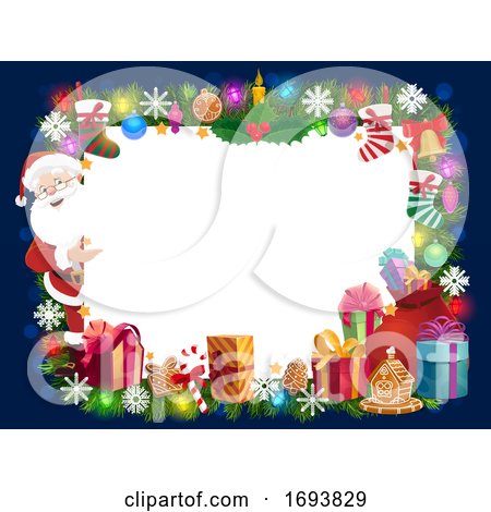 Christmas Frame of Santa Gifts, Xmas Tree and Bell by Vector Tradition SM