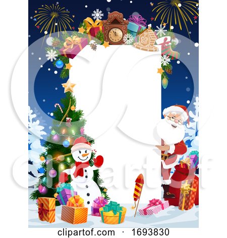 Santa, Christmas Gifts, Snowman and Blank Sign by Vector Tradition SM