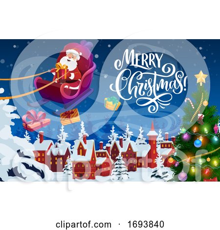 Santa Claus with Christmas Gifts and Xmas Sledge by Vector Tradition SM