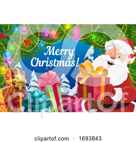 Christmas Gifts, Santa Claus and Xmas Tree Garland by Vector Tradition SM