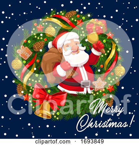 Christmas Wreath with Santa, Xmas Bell and Gifts by Vector Tradition SM
