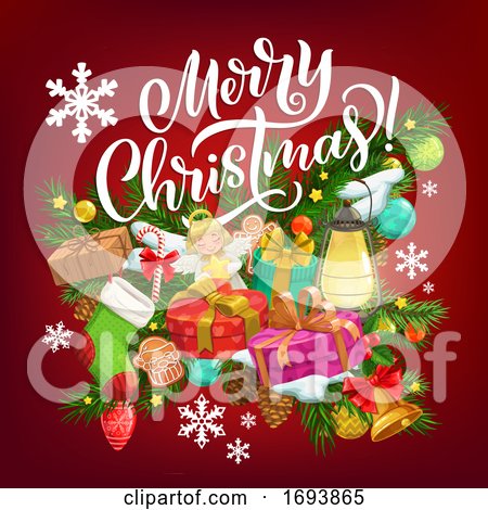 Christmas Tree, Gifts, Presents and Gingerbread by Vector Tradition SM