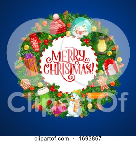Christmas Wreath, Xmas Tree Decorations and Gifts by Vector Tradition SM