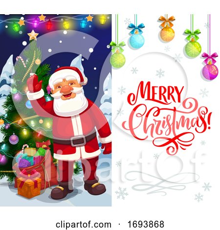 Christmas Holiday, Santa with Xmas Tree and Gifts by Vector Tradition SM