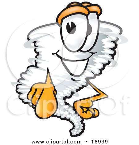 Clipart Picture of a Tornado Mascot Cartoon Character Pointing Outwards at the Viewer by Mascot Junction