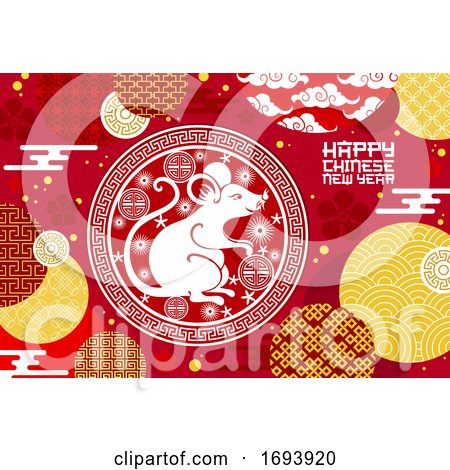 Chinese Lunar New Year Rat or Mouse with Coins by Vector Tradition SM