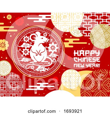 Chinese Animal Zodiac Rat Card of Lunar New Year by Vector Tradition SM