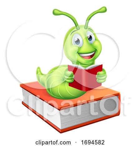 Reading Bookworm Worm Caterpillar on Book by AtStockIllustration