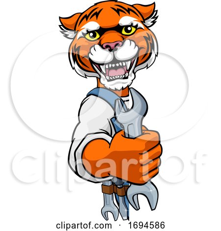 Tiger Plumber or Mechanic Holding Spanner by AtStockIllustration