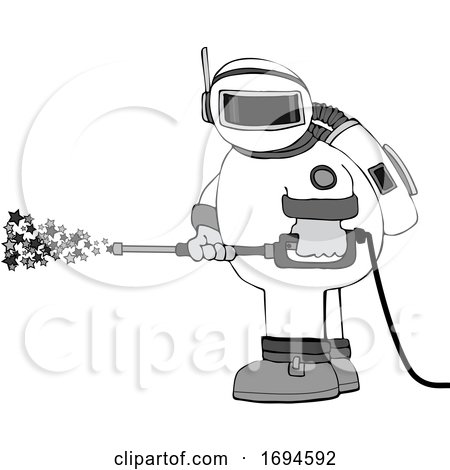 Cartoon Chubby Astronaut Spraying Stars with a Pressure Washer by djart