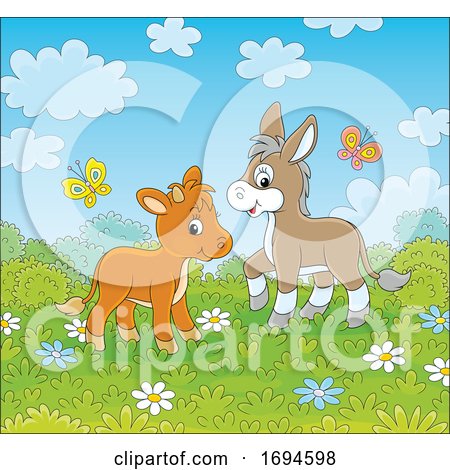 Cute Calf and Donkey by Alex Bannykh