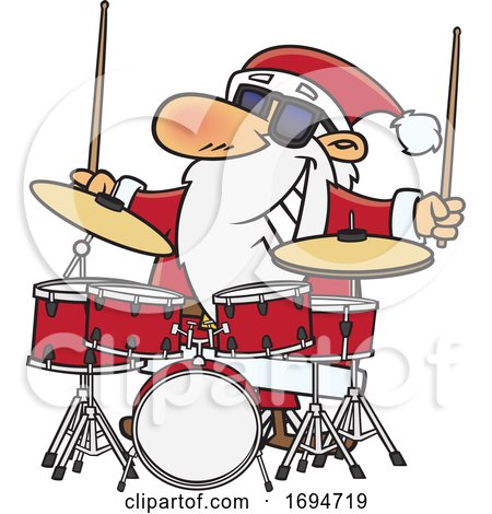 Cartoon Christmas Santa Playing Drums by toonaday