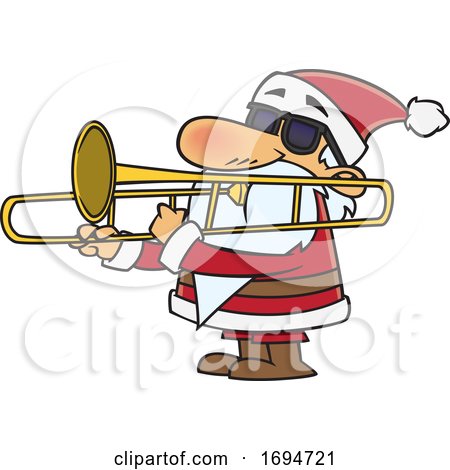 Cartoon Christmas Santa Playing a Trombone by toonaday
