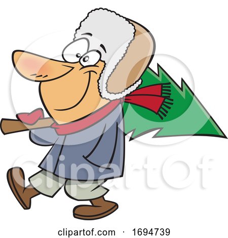 Cartoon Man Carrying a Fresh Cut Christmas Tree by toonaday