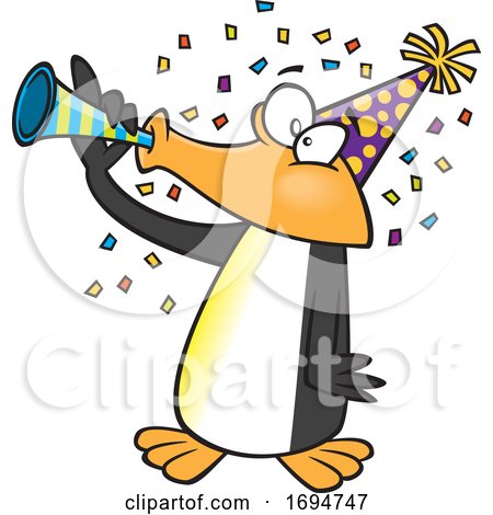 Cartoon Party Penguin Blowing a Horn by toonaday