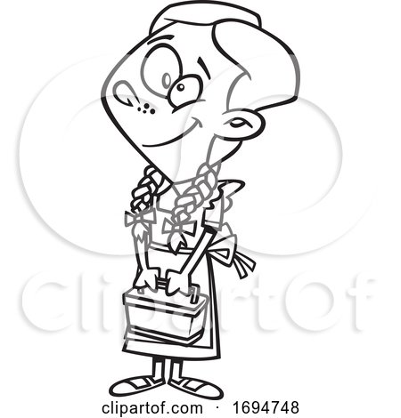 Cartoon Black and White Becky Holding a Basket by toonaday
