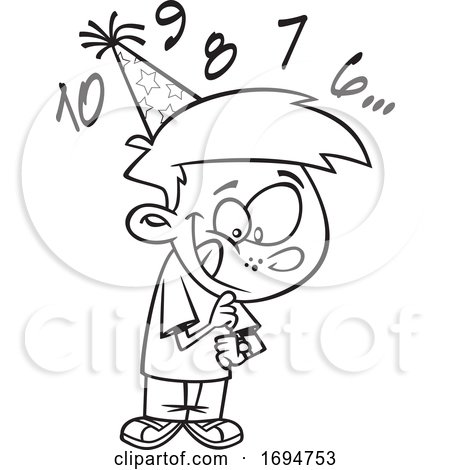 Cartoon Black and White Boy Counting down to New Year by toonaday