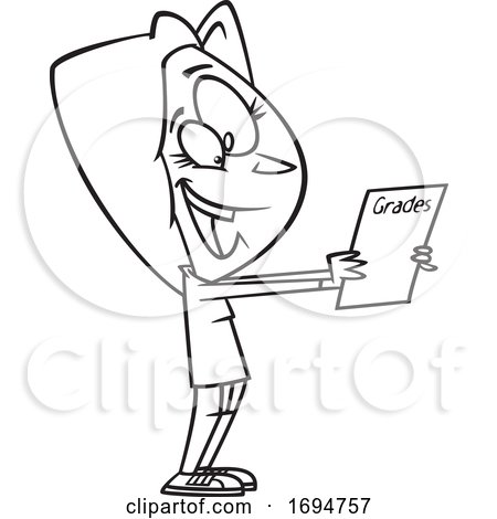 Cartoon Black and White Woman Holding a Report Card by toonaday
