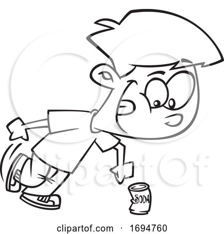 Cartoon Black and White Boy Kicking the Can by toonaday