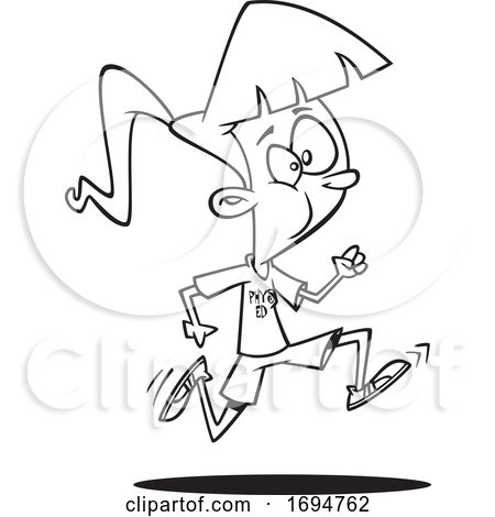 Cartoon Black and White Girl Running in Physical Education Class by toonaday