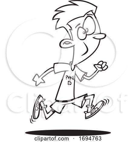 Cartoon Black and White Boy Running in Physical Education Class by toonaday